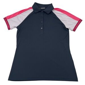 J Lindeberg Women's Perinne Golf Polo Shirt Navy Pink White Size Medium